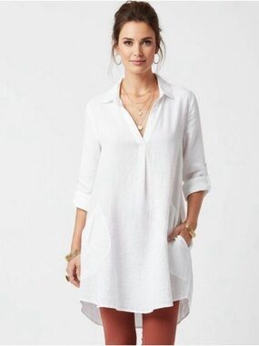 For Cynthia White V-Neck Linen Tunic